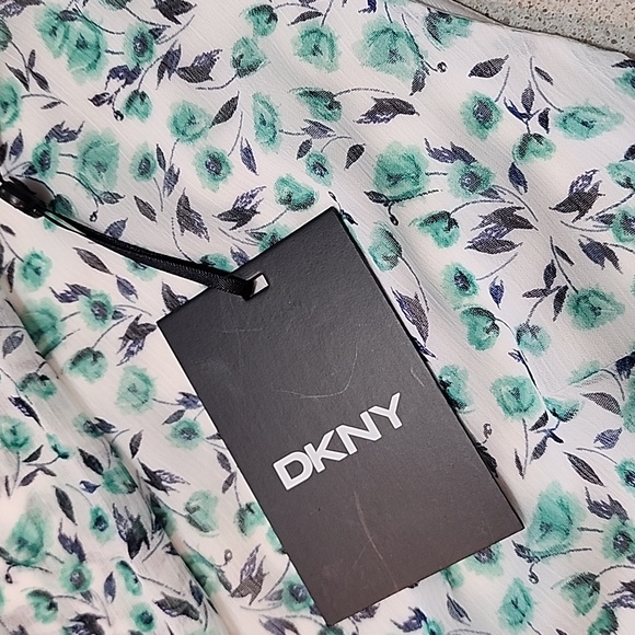 Dkny Sz 6 Women Floral Green Black White Dress Swing - Picture 7 of 11